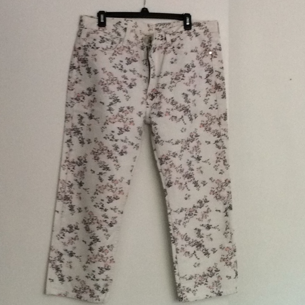 rag & bone White Boyfriend Jeans with Pink Floral Pattern